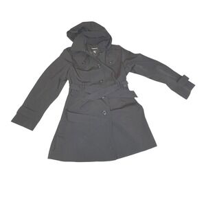 London Fog Women's Trench Coat Large Charcoal Belted Hooded Jacket
